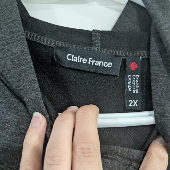 Claire France Hooded Cardigan with Large Snaps Heathered Charcoal Size 2X - Picture 2 of 5
